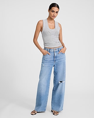 Fitted Ribbed Striped Scoop Neck Tank