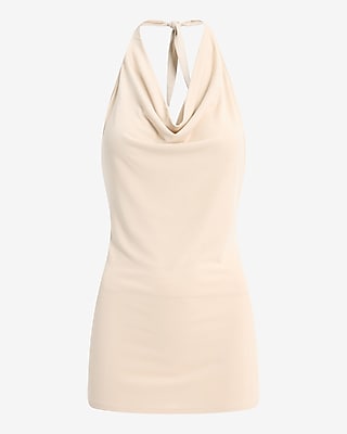 Cowl Neck Tie Halter Open Back Tank