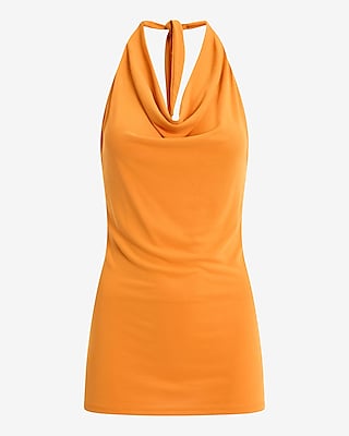 Cowl Neck Tie Halter Open Back Tank