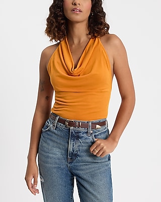 Cowl Neck Tie Halter Open Back Tank