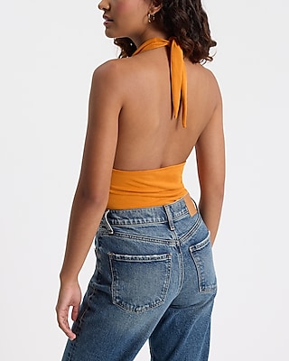 Cowl Neck Tie Halter Open Back Tank