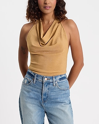 Shine Skimming Cowl Neck Twisted Strap Tank | Express Shine Skimming Cowl Neck Twisted Strap Tank | Express