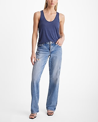 Linen-Blend Skimming Scoop Neck Tank