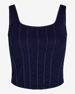 Body Contour Dark Denim Square Neck Corset Cropped Tank