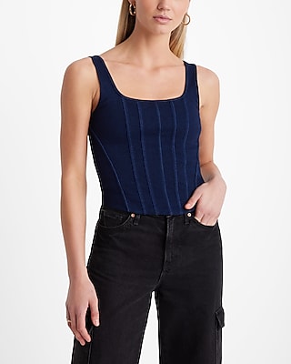 Body Contour Dark Denim Square Neck Corset Cropped Tank