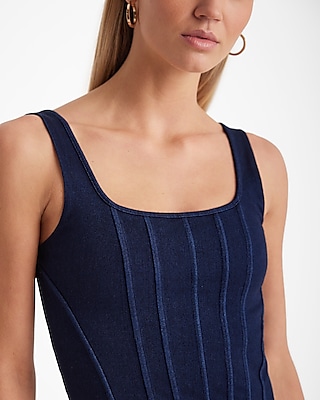 Body Contour Dark Denim Square Neck Corset Cropped Tank