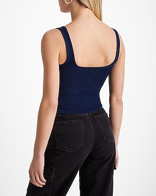 Body Contour Dark Denim Square Neck Corset Cropped Tank