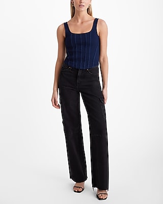 Body Contour Dark Denim Square Neck Corset Cropped Tank