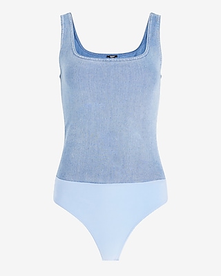 Body Contour Light Denim Square Neck Bodysuit