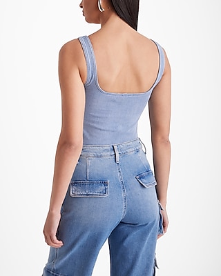 Body Contour Light Denim Square Neck Bodysuit