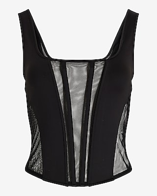 Mesh Square Neck Cropped Corset Tank