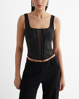 Mesh Square Neck Cropped Corset Tank