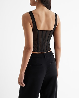 Mesh Square Neck Cropped Corset Tank