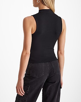 Fitted Ribbed Mock Neck Sleeveless Tank