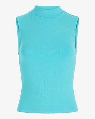 Fitted Ribbed Mock Neck Sleeveless Tank