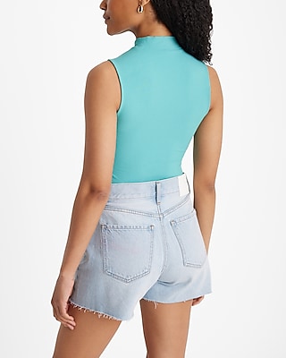 Fitted Ribbed Mock Neck Sleeveless Tank