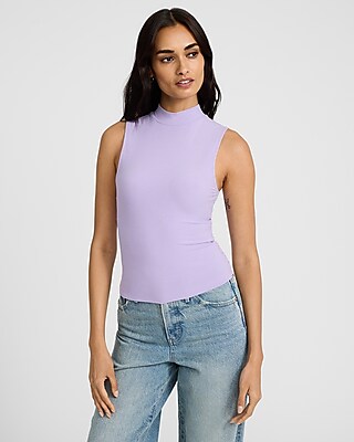 Fitted Ribbed Mock Neck Sleeveless Tank