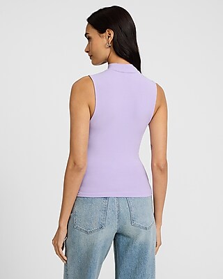 Fitted Ribbed Mock Neck Sleeveless Tank