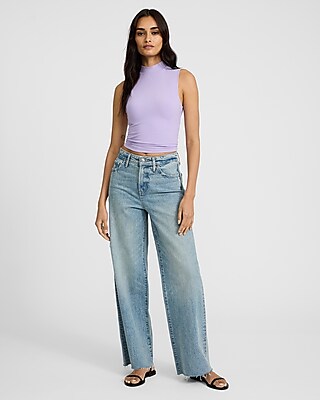 Fitted Ribbed Mock Neck Sleeveless Tank