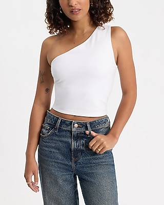 Body Contour Stretch Cotton One Shoulder Cropped Tank