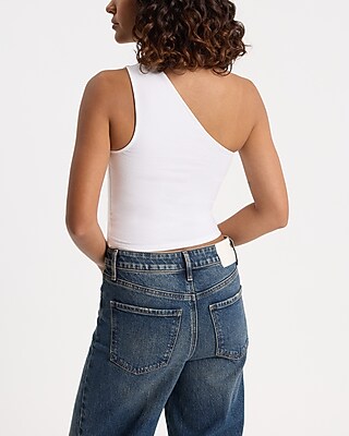 Body Contour Stretch Cotton One Shoulder Cropped Tank