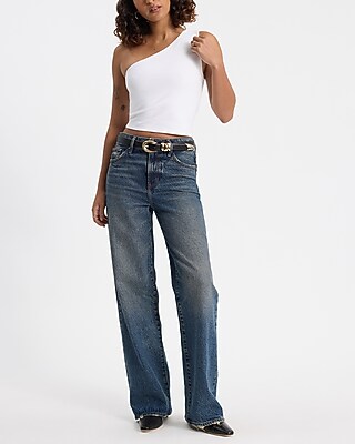 Body Contour Stretch Cotton One Shoulder Cropped Tank