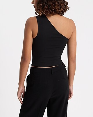 Body Contour Stretch Cotton One Shoulder Cropped Tank