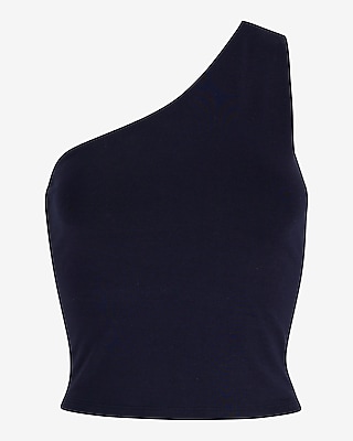 Body Contour Stretch Cotton One Shoulder Cropped Tank