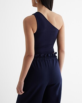 Body Contour Stretch Cotton One Shoulder Cropped Tank