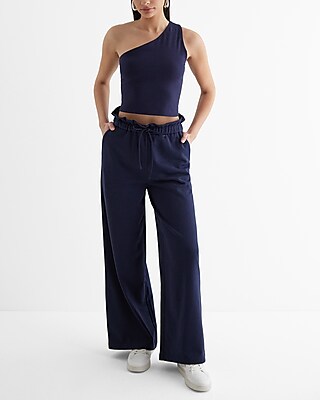 Body Contour Stretch Cotton One Shoulder Cropped Tank