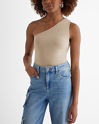 Body Contour Stretch Cotton One Shoulder Crop Top Blue Women's XL