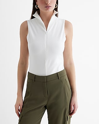 Body Contour Stretch Cotton Quarter Zip Bodysuit Neutral Women's L