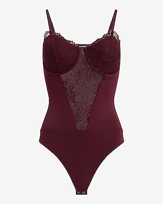 Sheer Lace Pieced Sleeveless Corset Bodysuit | Express
