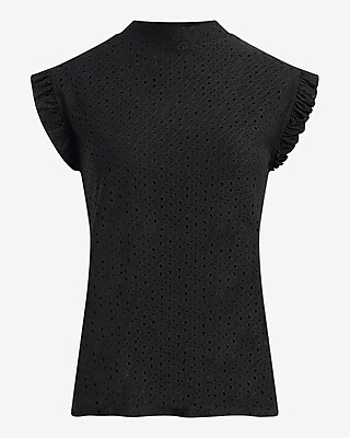 Eyelet Mock Nock Ruffle Sleeve Tank