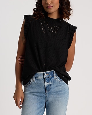 Eyelet Mock Nock Ruffle Sleeve Tank