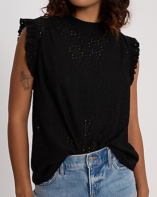 Eyelet Mock Nock Ruffle Sleeve Tank