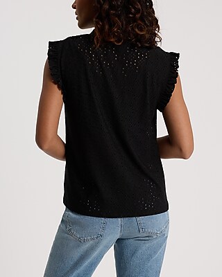 Eyelet Mock Nock Ruffle Sleeve Tank