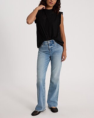 Eyelet Mock Nock Ruffle Sleeve Tank