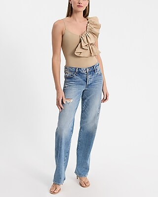 Body Contour Stretch Cotton V-Neck Ruffle Bodysuit