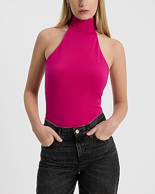 Body Contour Stretch Cotton Mock Neck Sleeveless Bodysuit