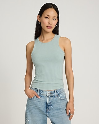 Fitted Ribbed High Neck Tank