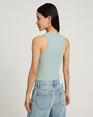 Fitted Ribbed High Neck Tank