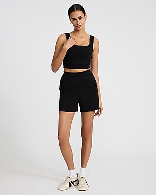Body Contour Stretch Cotton Square Neck Cropped Tank
