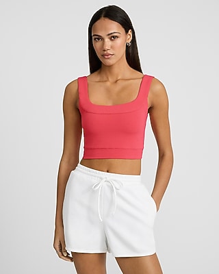 Body Contour Stretch Cotton Square Neck Cropped Tank