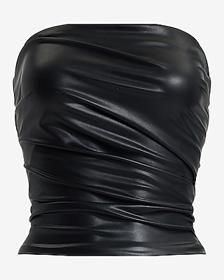 Faux Leather Ruched Tube Top