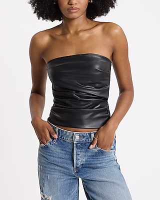 Faux Leather Ruched Tube Top