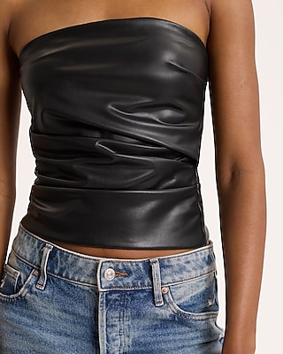 Faux Leather Ruched Tube Top