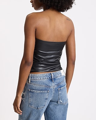 Faux Leather Ruched Tube Top