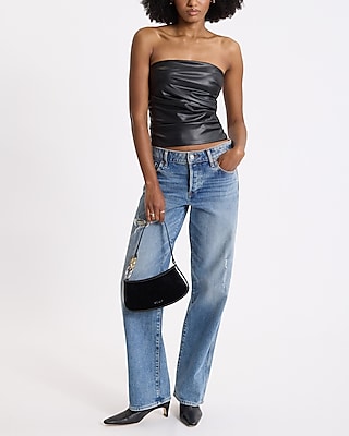 Faux Leather Ruched Tube Top