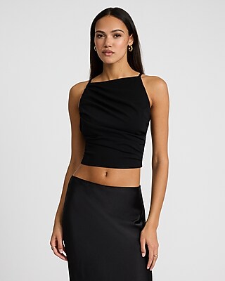 Studio Stretch Crepe High Neck Draped Cropped Tank - image 3